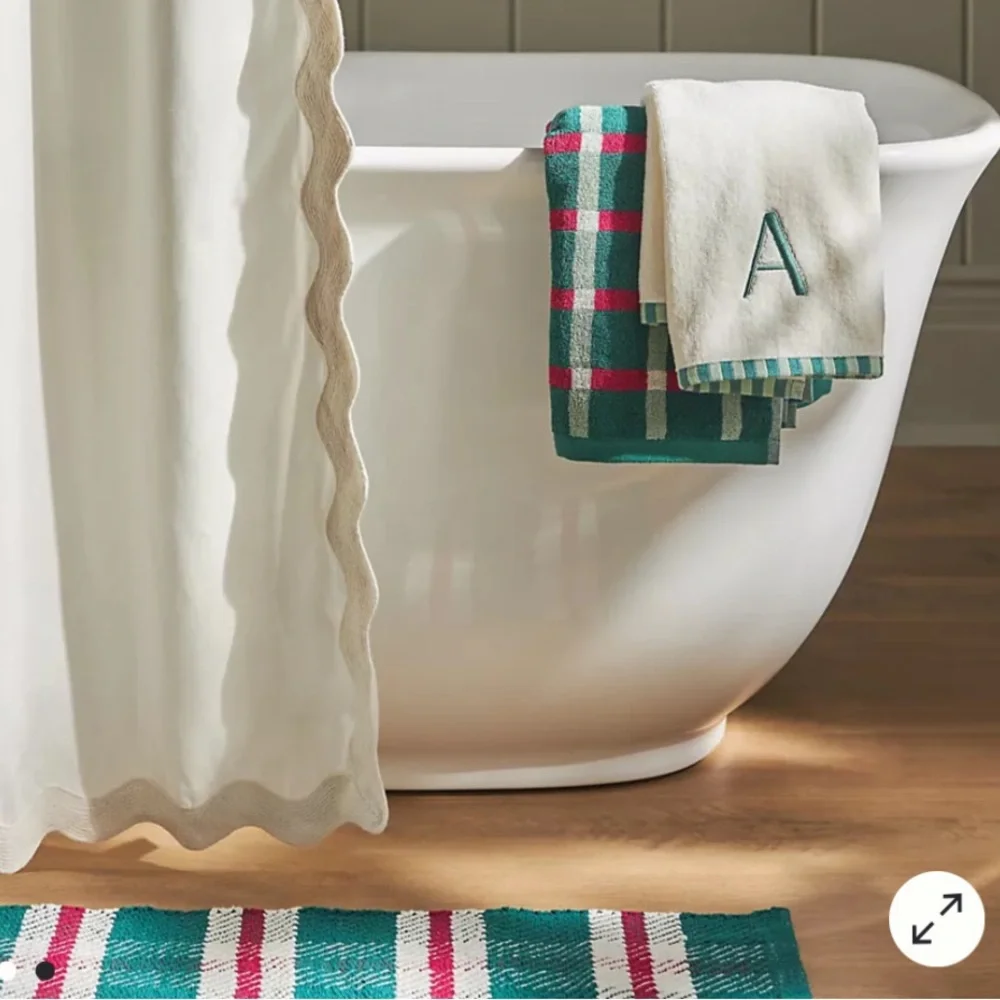 Anthropologie Monogrammed Embroidered Green and White‎ Towel